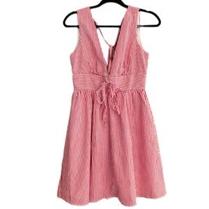 Idem Ditto 100% Cotton Red White Stripe Fit & Flare Dress Fully Lined Small